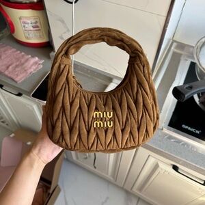 Miu Miu Tan Quilted Hobo Bag